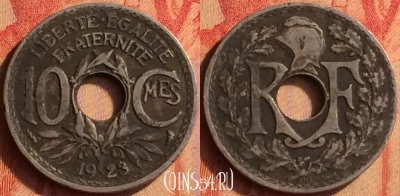 Франция 10 сантимов 1923 года, KM# 866a, 440o-098