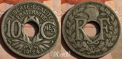Франция 10 сантимов 1924 года, KM# 866a, 250s-128 ♛