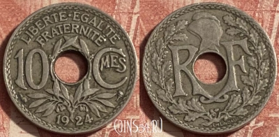 Франция 10 сантимов 1924 года, KM# 866a, 282p-093 ♛