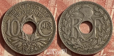 Франция 10 сантимов 1924 года, KM# 866a, 286p-020 ♛