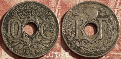 Франция 10 сантимов 1924 года, KM# 866a, 289p-122 ♛