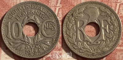 Франция 10 сантимов 1924 года, KM# 866a, 290p-055 ♛