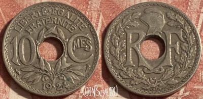 Франция 10 сантимов 1924 года, KM# 866a, 290p-106 ♛