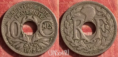 Франция 10 сантимов 1924 года, KM# 866a, 342o-024