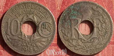 Франция 10 сантимов 1924 года, KM# 866a, 345o-033