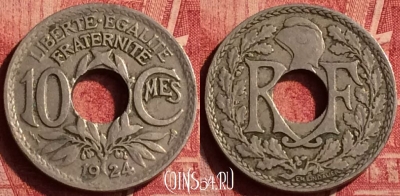 Франция 10 сантимов 1924 года, KM# 866a, 353o-126