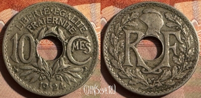 Франция 10 сантимов 1924 года, KM# 866a, 355s-134