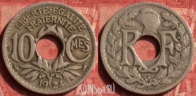 Франция 10 сантимов 1924 года, KM# 866a, 357o-039
