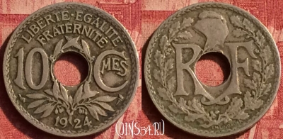 Франция 10 сантимов 1924 года, KM# 866a, 357o-045