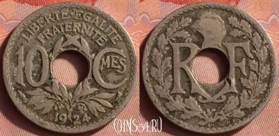 Франция 10 сантимов 1924 года, KM# 866a, 431o-070