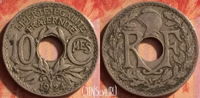 Франция 10 сантимов 1924 года, KM# 866a, 436o-066