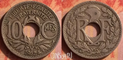 Франция 10 сантимов 1924 года, KM# 866a, 440o-046 ♛
