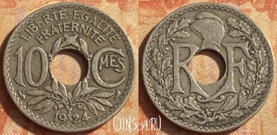 Франция 10 сантимов 1924 года, KM# 866a, 451o-015