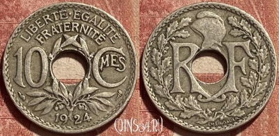 Франция 10 сантимов 1924 года, KM# 866a, 461q-477 ♛