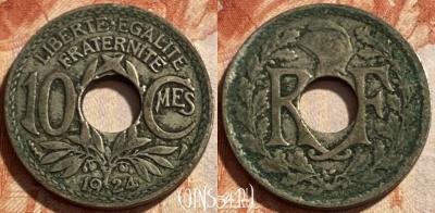 Франция 10 сантимов 1924 года, KM# 866a, 494р-077 ♛
