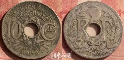Франция 10 сантимов 1925 года, KM# 866a, 137m-111