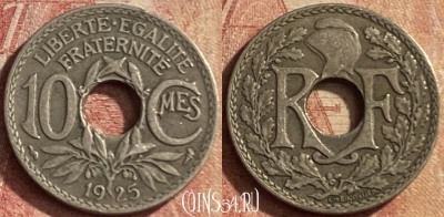 Франция 10 сантимов 1925 года, KM# 866a, 147p-064