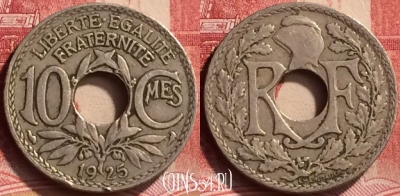 Франция 10 сантимов 1925 года, KM# 866a, 173m-038