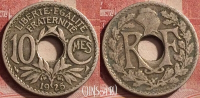 Франция 10 сантимов 1925 года, KM# 866a, 175l-083