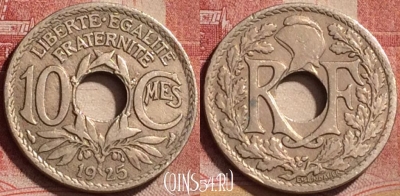 Франция 10 сантимов 1925 года, KM# 866a, 184l-051