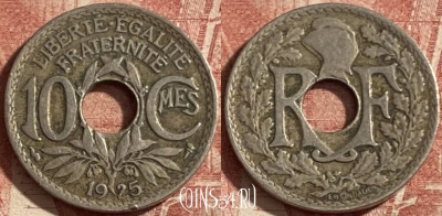 Франция 10 сантимов 1925 года, KM# 866a, 290p-005 ♛
