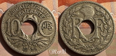 Франция 10 сантимов 1925 года, KM# 866a, 326s-018