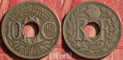Франция 10 сантимов 1925 года, KM# 866a, 344o-144
