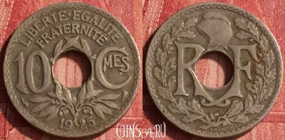 Франция 10 сантимов 1925 года, KM# 866a, 345o-025