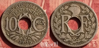 Франция 10 сантимов 1925 года, KM# 866a, 349o-085
