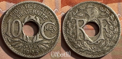 Франция 10 сантимов 1925 года, KM# 866a, 389s-045