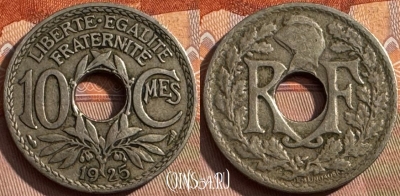 Франция 10 сантимов 1925 года, KM# 866a, 391s-019