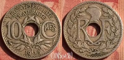 Франция 10 сантимов 1925 года, KM# 866a, 392o-022