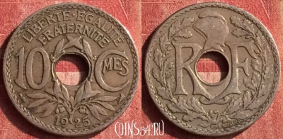 Франция 10 сантимов 1925 года, KM# 866a, 400-059