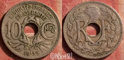 Франция 10 сантимов 1925 года, KM# 866a, 401-046