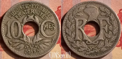 Франция 10 сантимов 1925 года, KM# 866a, 403-037