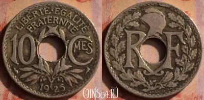 Франция 10 сантимов 1925 года, KM# 866a, 413-139