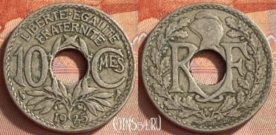 Франция 10 сантимов 1925 года, KM# 866a, 417o-110