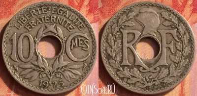 Франция 10 сантимов 1925 года, KM# 866a, 436o-037