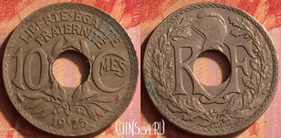 Франция 10 сантимов 1925 года, KM# 866a, 436o-040