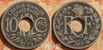 Франция 10 сантимов 1925 года, KM# 866a, 451o-032