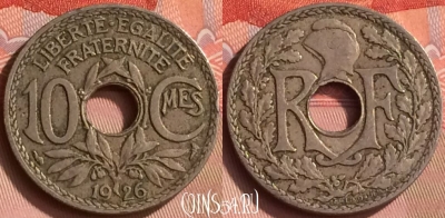 Франция 10 сантимов 1926 года, KM# 866a, 155m-046