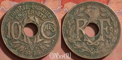 Франция 10 сантимов 1926 года, KM# 866a, 218l-066