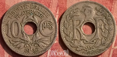Франция 10 сантимов 1926 года, KM# 866a, 365o-116