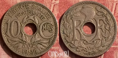 Франция 10 сантимов 1926 года, KM# 866a, 372o-044 ♛