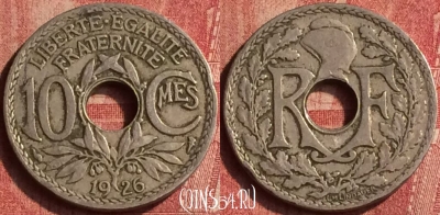 Франция 10 сантимов 1926 года, KM# 866a, 406-112