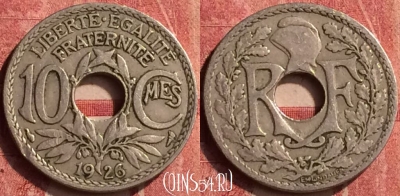 Франция 10 сантимов 1926 года, KM# 866a, 408-102
