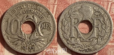 Франция 10 сантимов 1927 года, KM# 866a, 289p-089 ♛