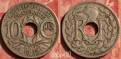 Франция 10 сантимов 1927 года, KM# 866a, 385o-062