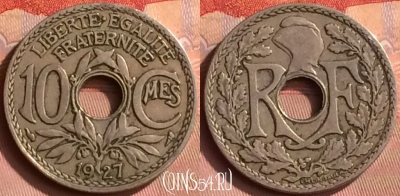 Франция 10 сантимов 1927 года, KM# 866a, 397o-025