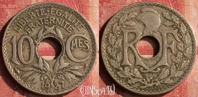 Франция 10 сантимов 1927 года, KM# 866a, 399-059